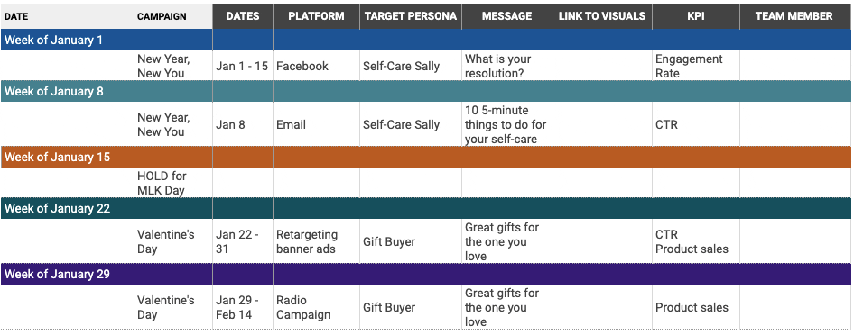 Marketing Calendar Sample